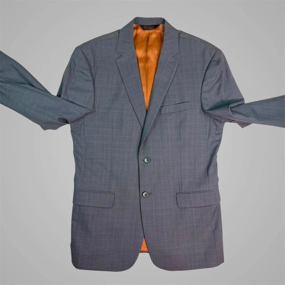 Jos. A. Bank Mens 40R Suit Jacket Blazer Blue Gray Glen Plaid Wool Slim Fit